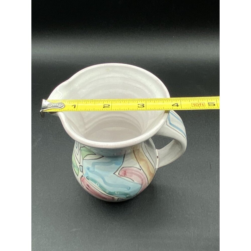 Vivian Jehn Redware Pottery 5” Pitcher Mackenzie Childs Style Pastel Colors - Picture 12 of 14